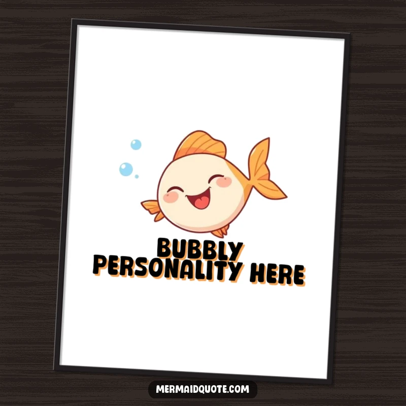 Funny poster art of a fish cracking up, with streams of bubbles trailing behind as it swims in a comical, never-ending loop.