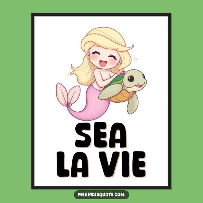 Funny Mermaid Poster - Laughing Turtle Ocean Art