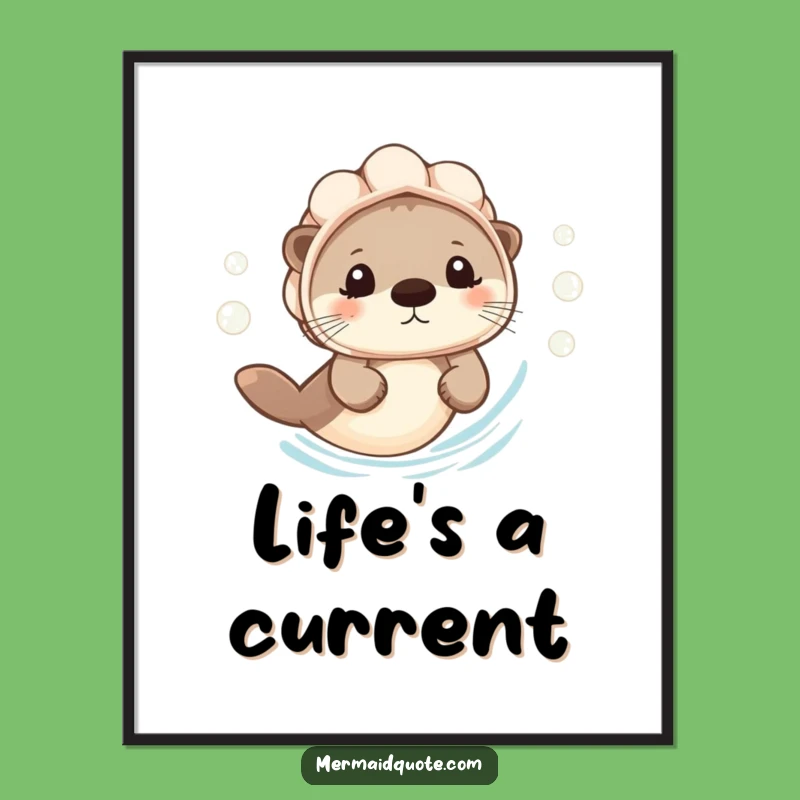 Funny Otter Swimming Poster: Wall Art of a Seashell Helmet Otter's Cheerful Bubbles