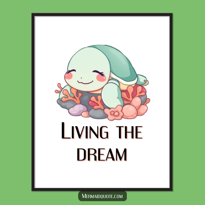 Funny Sleeping Turtle Art Poster - Peaceful Ocean Wall Decor