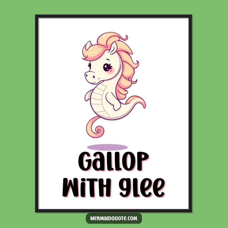 Funny Seahorse Gallop Art Poster: Swirling Mane Wall Decor Gift