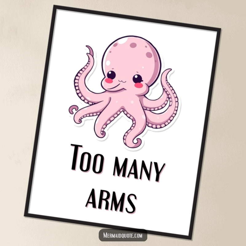 Funny kawaii octopus poster, showcasing a comical octopus tickling its own tentacles, perfect for adding joy and humor to wall decor.