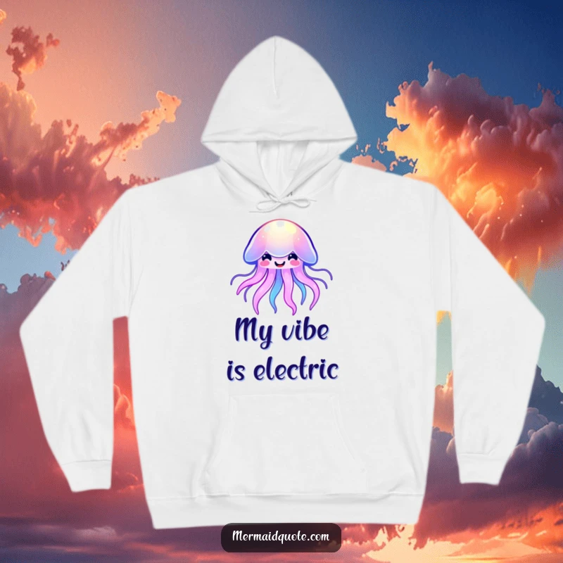 Funny kawaii jellyfish hoodie with a soft, colorful glow and a sweet, happy expression, perfect for staying warm and cheerful.