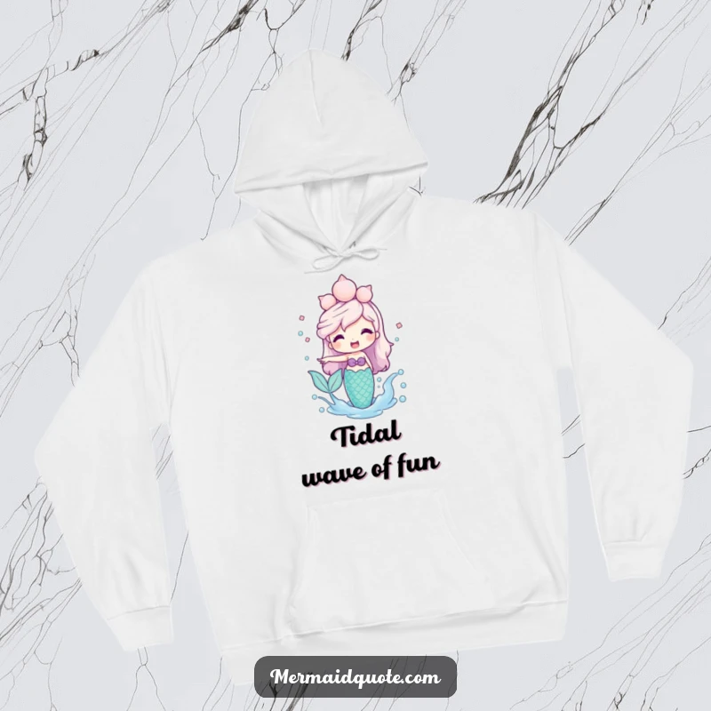Funny Mermaid Hoodie with a friendly mermaid in a seashell crown splashing water playfully, offering warmth and ocean fun.