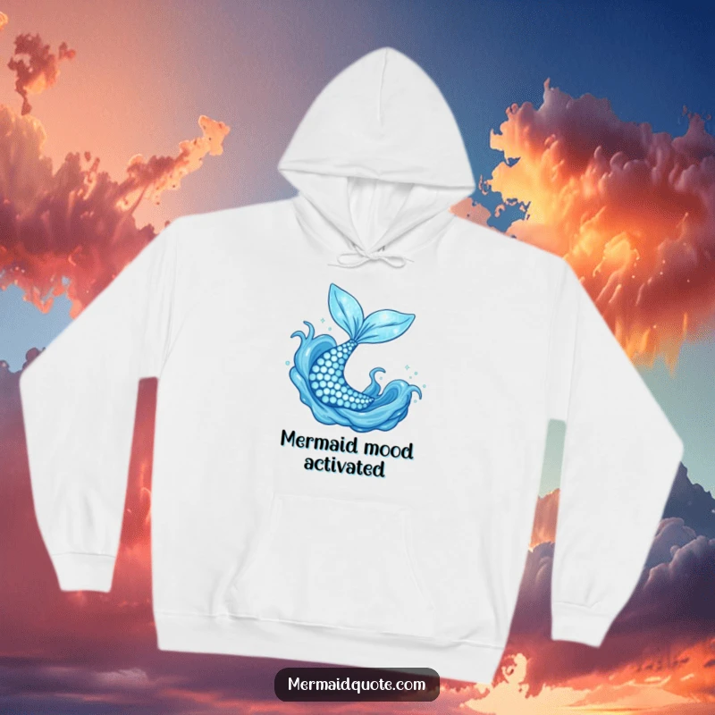 Funny sparkly mermaid tail flipping joyfully, a warm and humorous hoodie for magical ocean dreams.