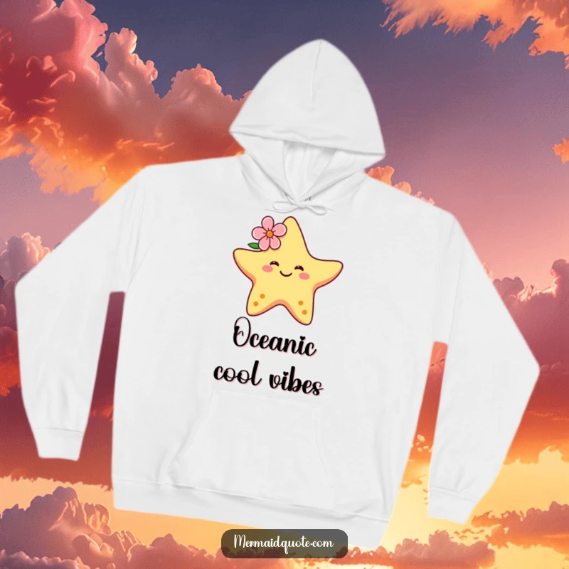 Funny hoodie with a smiling starfish wearing a flower, caught in a delightful dance pose, bringing tropical joy and warmth.