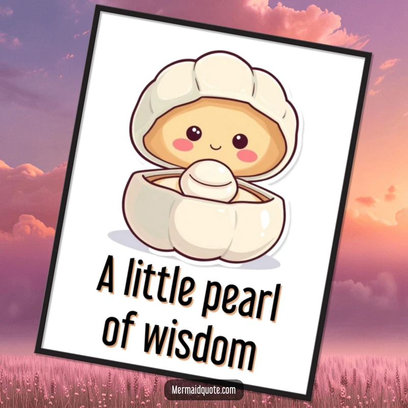 Funny Free Printable Wall Art: a smiling clam opening to reveal a tiny, happy pearl, radiating joy and charm.