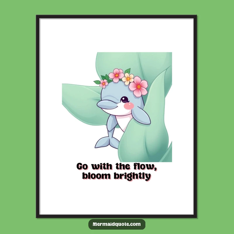 Free Printable Dolphin Wall Art - Whimsical Flower Crown Kelp Scene Download