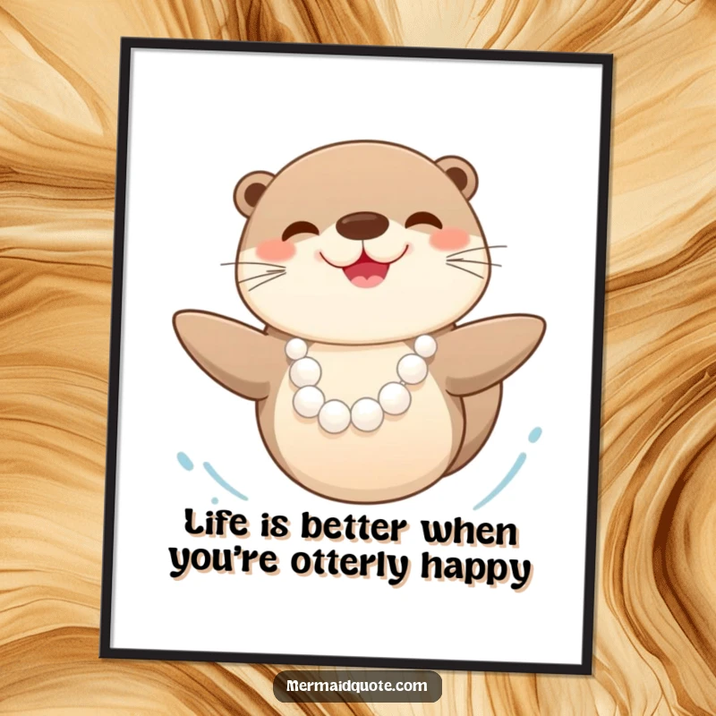 Funny Free Printable Wall Art: A happy sea otter wearing a pearl necklace swims with pure joy.
