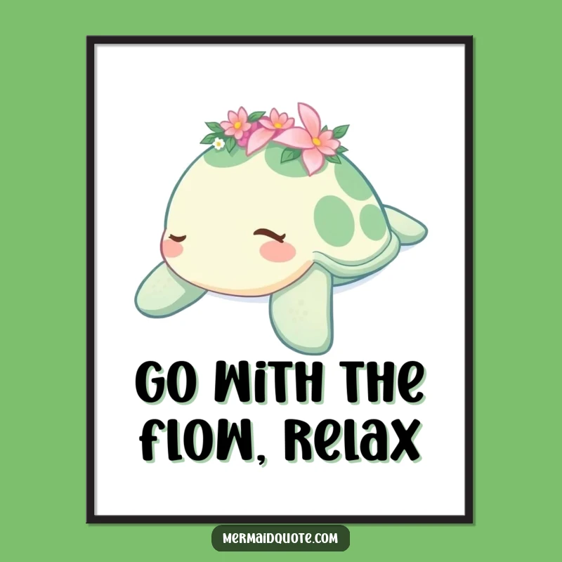 Free Printable Sleepy Turtle Wall Art: Flower Crown Funny Downloadable Art Gift