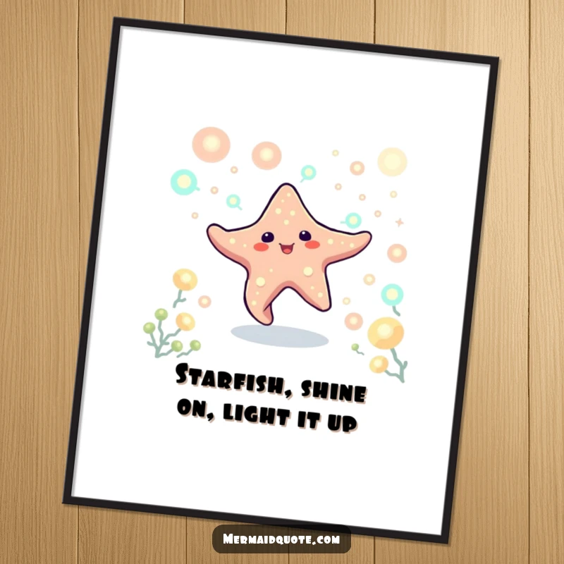 Funny Free Printable Wall Art: A playful starfish creature in a delightful dance surrounded by softly glowing plankton.