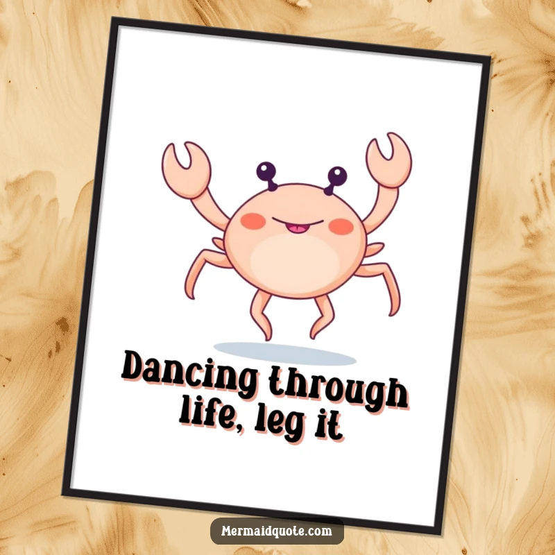 Funny Free Printable Wall Art: A multi-legged crab performs a comical leg dance, bringing seaside silliness to your decor.