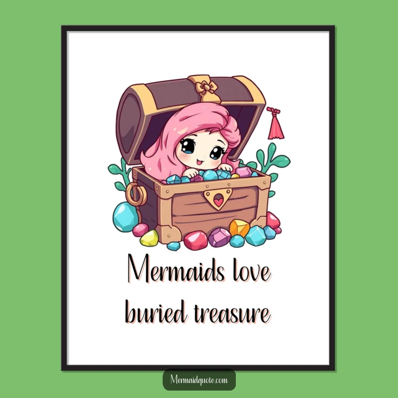 Free Printable Wall Art: Curious Mermaid, Gem Chest, Whimsical Downloadable Art