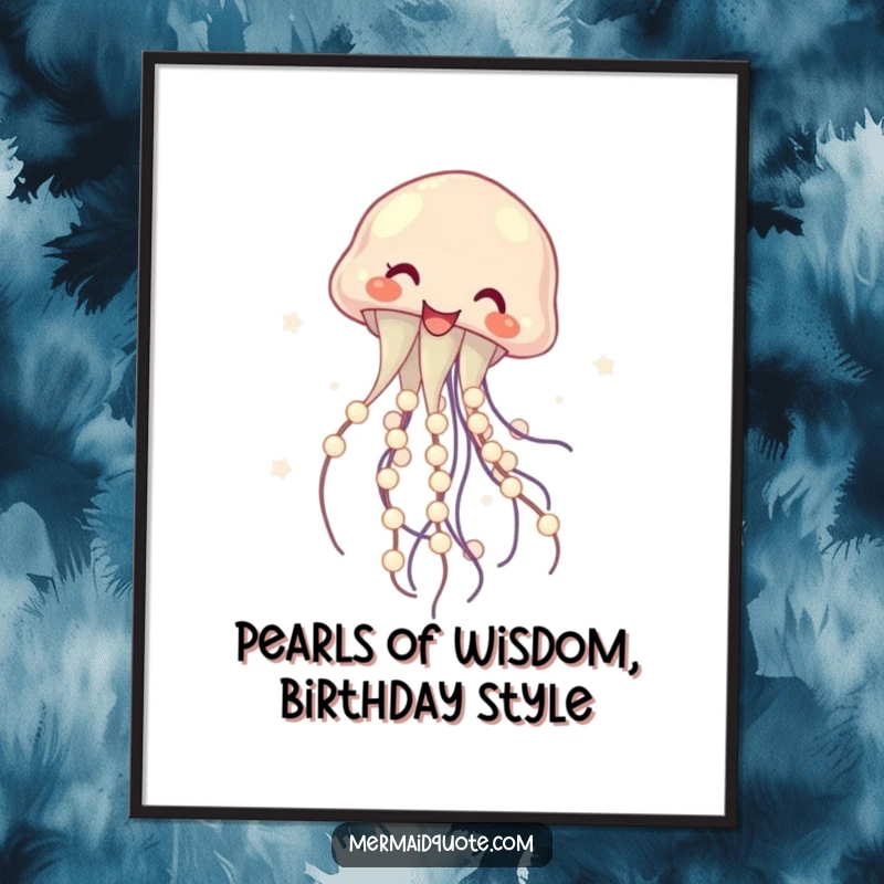 Funny Free Printable Wall Art: A radiant jellyfish joyfully twirls a strand of glowing pearls, bringing aquatic mirth to any room.