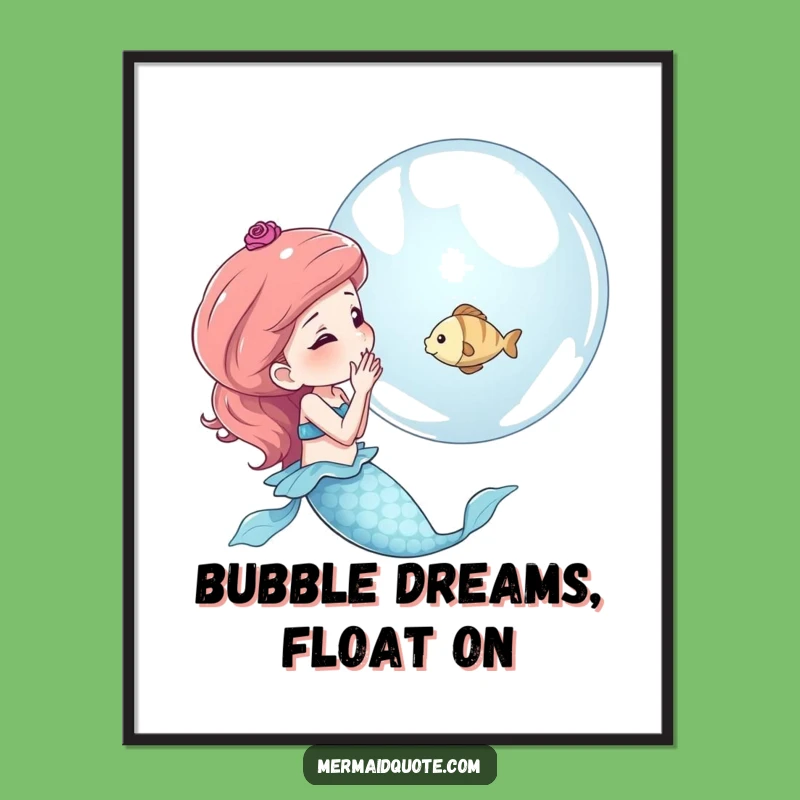 Free Printable Wall Art: Mermaid Bubble Fish Whimsy Funny Downloadable Art