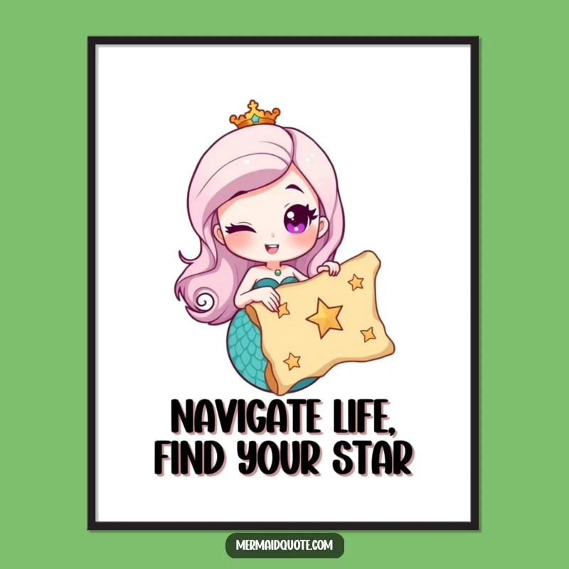 Free Printable Wall Art: Winking Mermaid Treasure Map Funny Downloadable