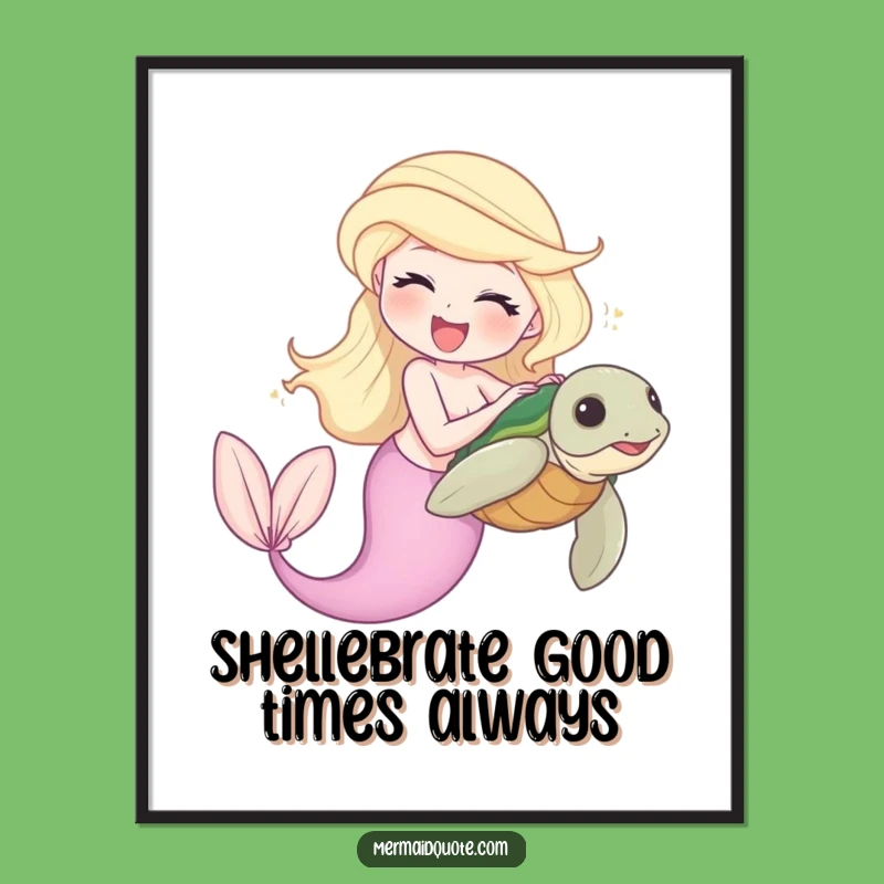 Funny Free Printable Wall Art: Laughing Mermaid and Turtle, Whimsical Ocean Decor