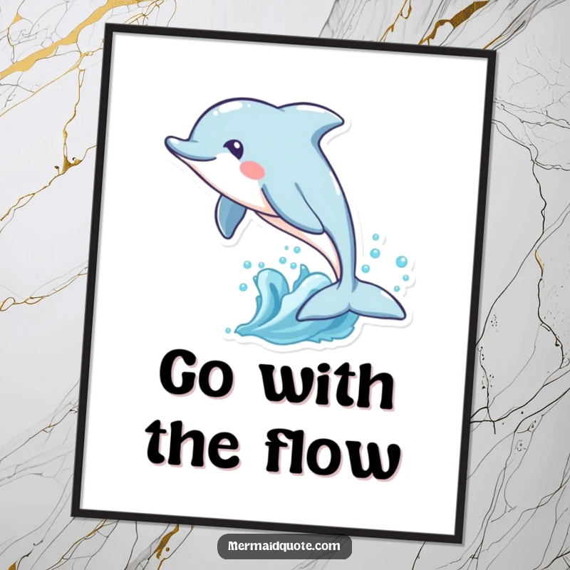 Funny Free Printable Wall Art: A playful dolphin with an unusual tail fin leaps high above ocean waves.