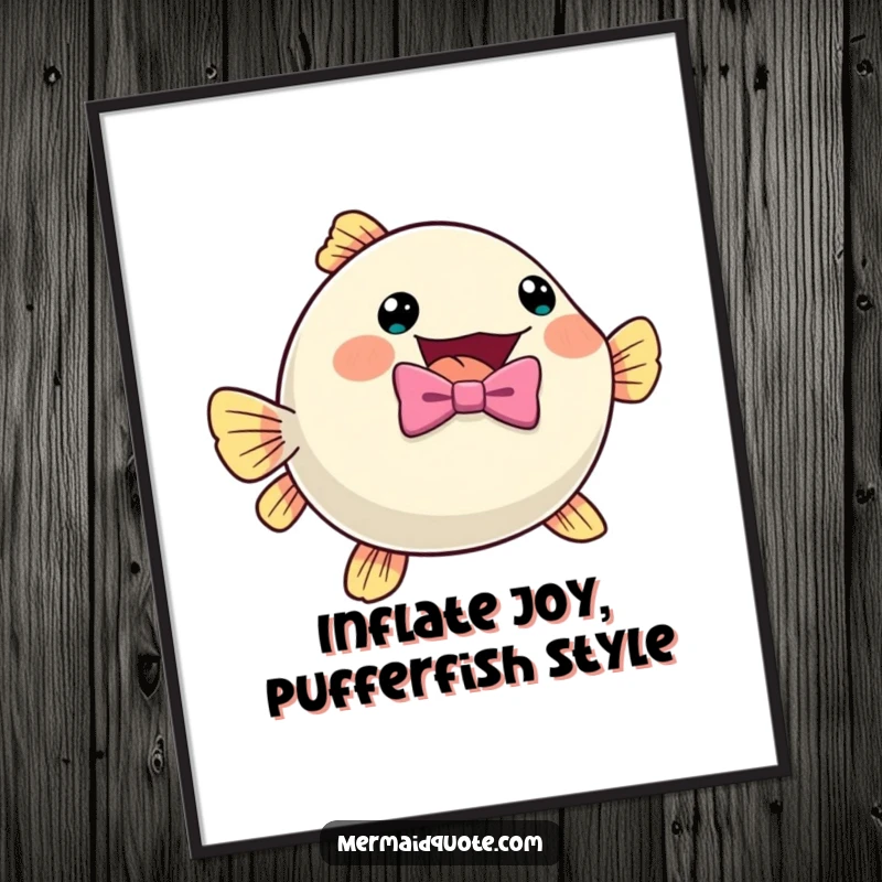 Funny Free Printable Wall Art: A cute pufferfish wearing a bow tie inflates with excitement, creating a visually amusing piece.