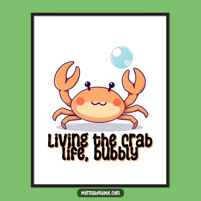 Funny Free Printable Crab Wall Art - Playful Ocean Bubbles