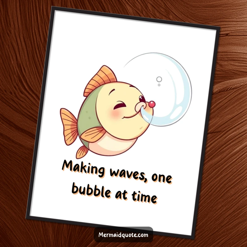 Funny Free Printable Wall Art: A determined little fish creating a giant, triumphant bubble, a whimsical addition to any room.