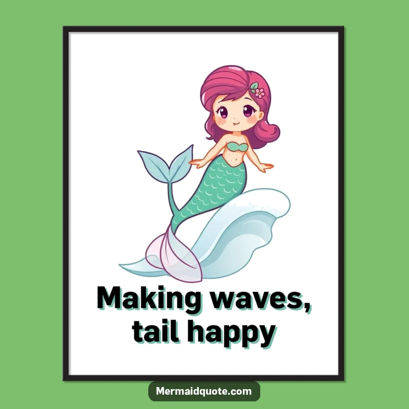 Joyful Free Printable Wall Art: Mermaid Wave Happy Decor Downloadable Gift