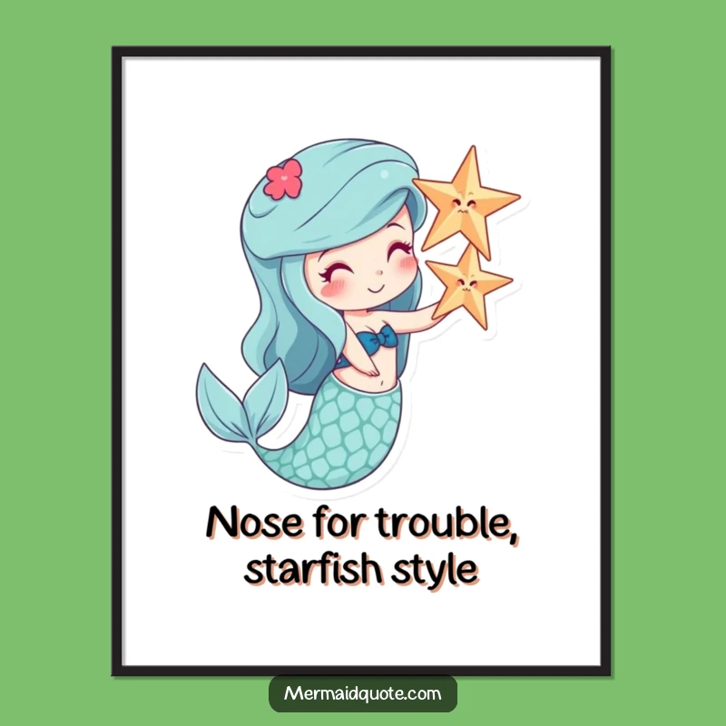 Funny Free Printable Wall Art: Mermaid Starfish Nose Balance Quirky Decor Downloadable Gift