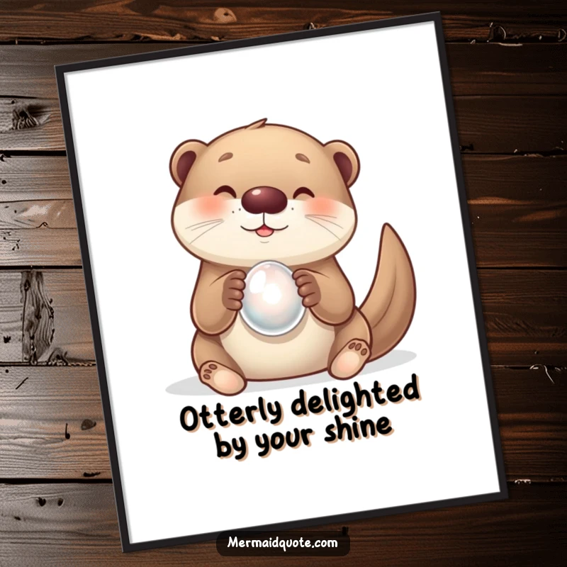 Funny Free Printable Wall Art: A curious otter creature looking utterly delighted while holding a luminous, shimmering pearl.