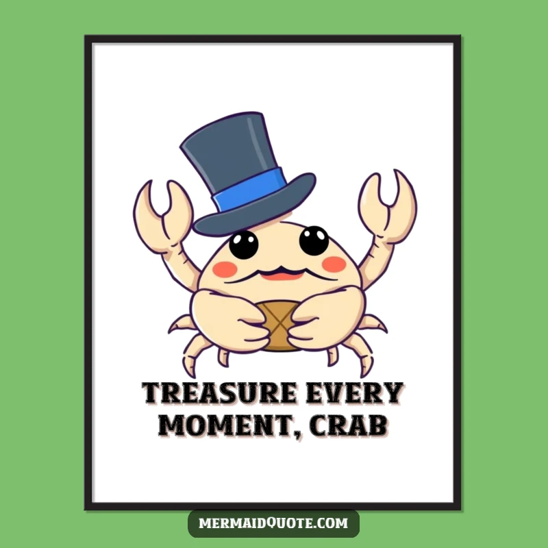 Free Printable Wall Art: Curious Crab with Treasure, Funny Downloadable Decor for Any Room
