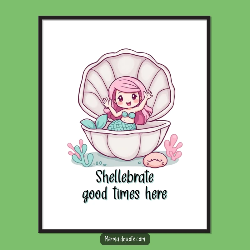 Whimsical Free Printable Wall Art: Mermaid Clam Wave Quirky Decor Downloadable Gift