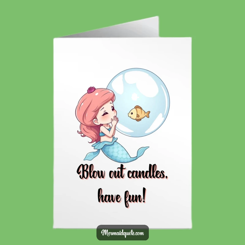 Free Printable Birthday Card: Mermaid Bubble Fish Funny Downloadable Gift