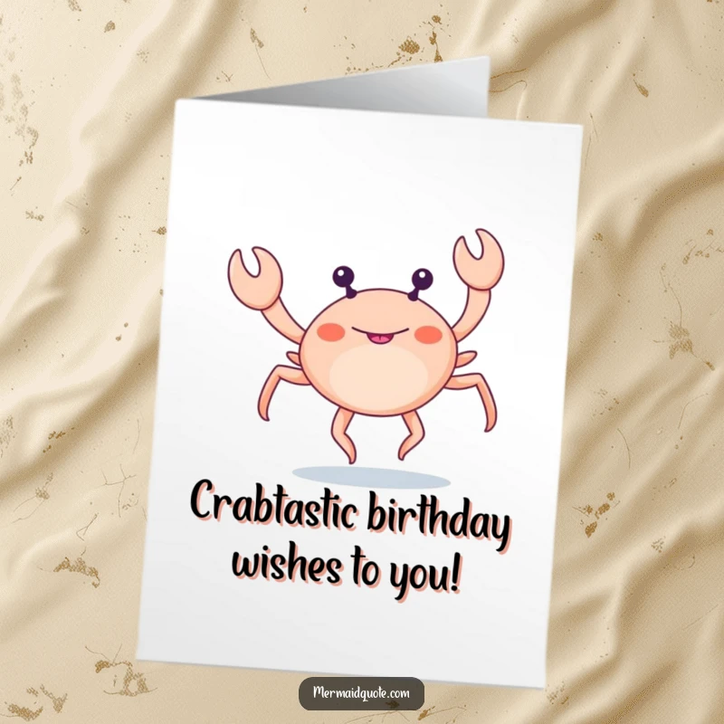 Funny Free Printable Birthday Card: A little crab with extra legs performs a very funny, energetic dance for a birthday.