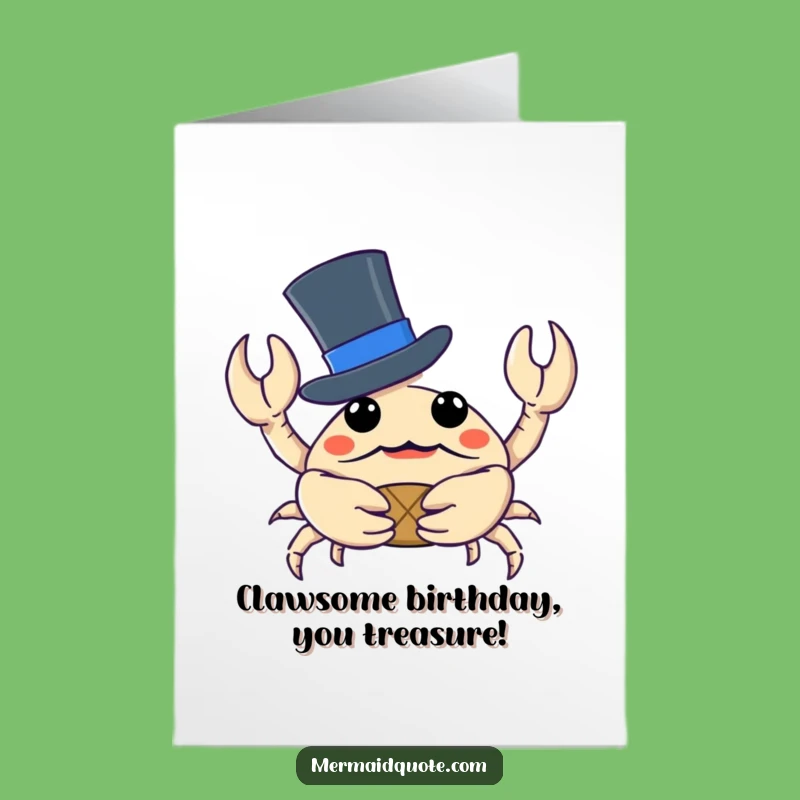 Free Printable Birthday Card: Curious Crab with Treasure, Funny Downloadable Gift Idea
