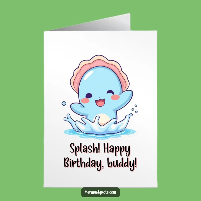 Free Printable Birthday Card: Kawaii Blue Creature's Splashy Fun Downloadable Gift