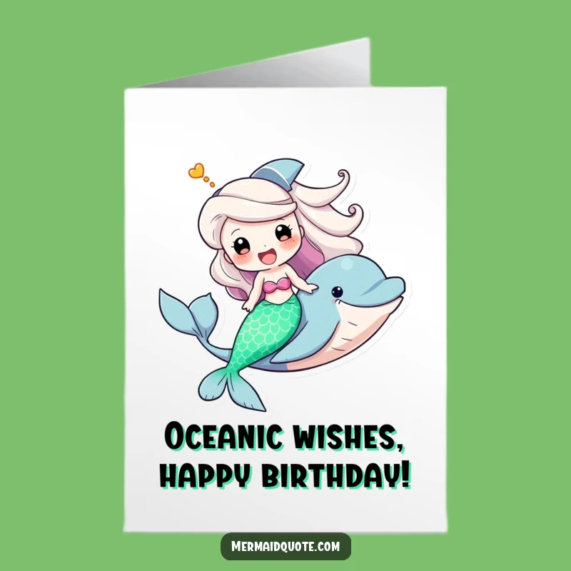Free Printable Birthday Card: Playful Mermaid Riding Dolphin Funny Downloadable Gift