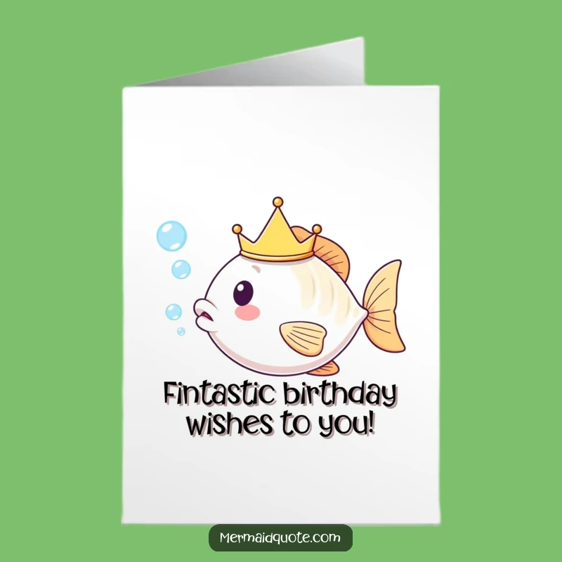 Free Printable Kawaii Fish Birthday Card: Funny Crowned Bubbles Downloadable Gift