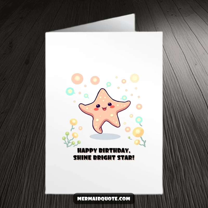 Funny Free Printable Birthday Card: Playful starfish dancing among glowing plankton, celebrating a birthday with underwater magic.