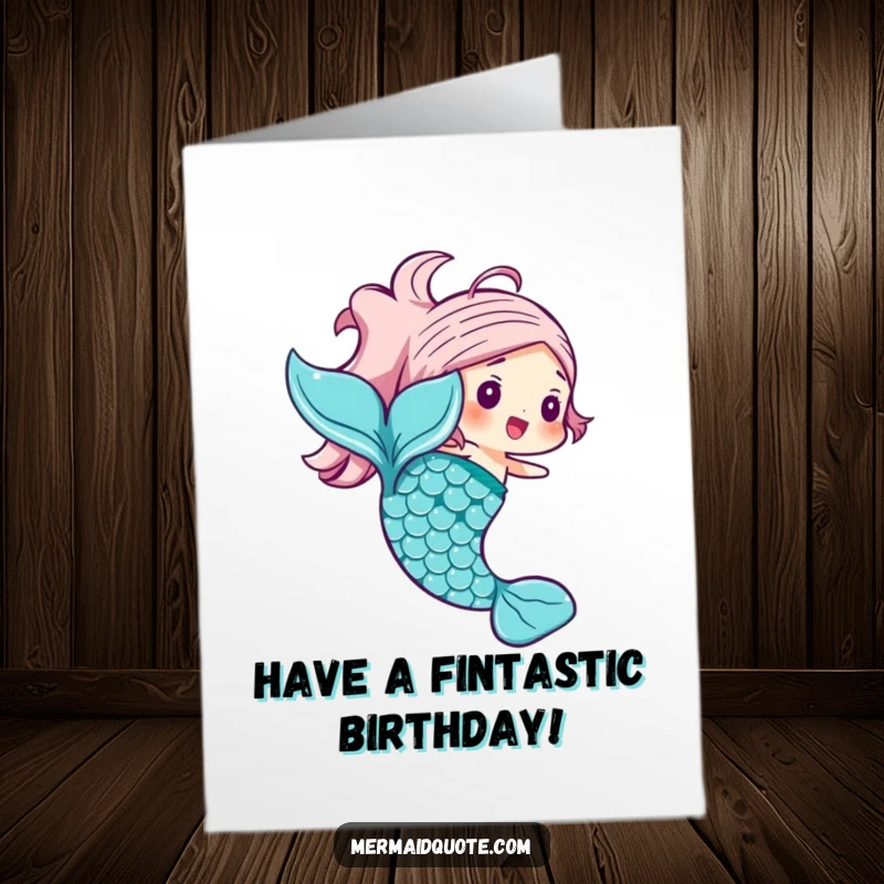 Funny Free Printable Birthday Card: A joyful mermaid tail with shimmering, iridescent scales swishing energetically.
