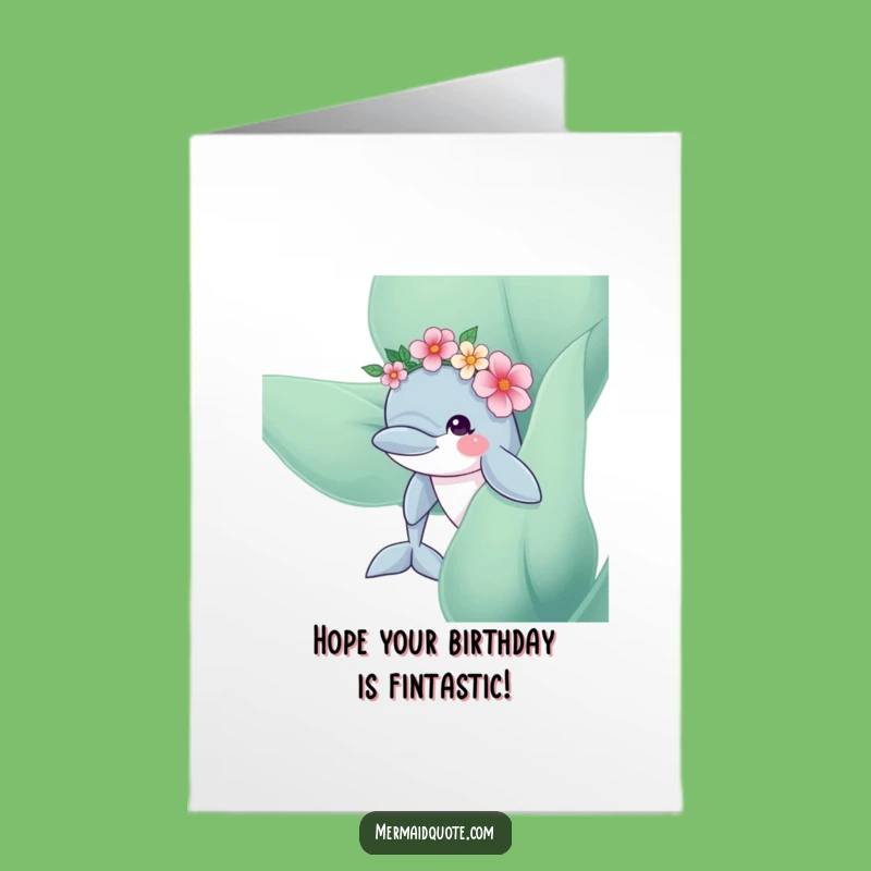 Free Printable Dolphin Birthday Card - Whimsical Flower Crown Greeting Download