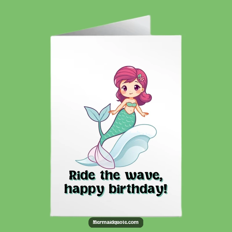 Joyful Free Printable Birthday Card: Happy Mermaid Riding Wave Downloadable Gift