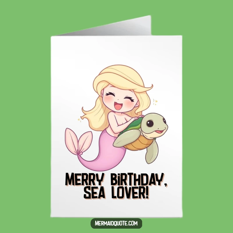 Free Printable Birthday Card: Funny Mermaid Tickles Turtle, Laughing Downloadable Gift