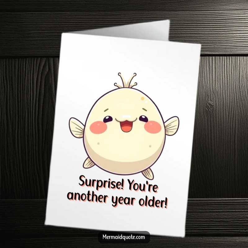 Funny free printable birthday card: a pufferfish inflating with wide-eyed, delighted surprise on its special day.