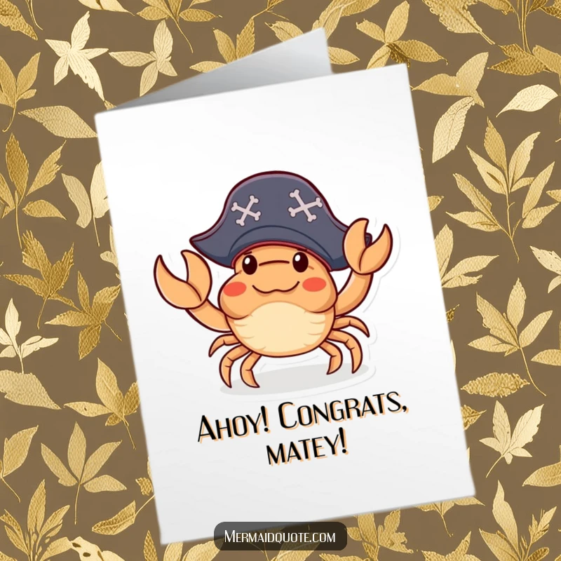 Funny Free Printable Congratulations Card: A friendly pirate crab waves a claw, perfect for a humorous DIY congratulatory message.