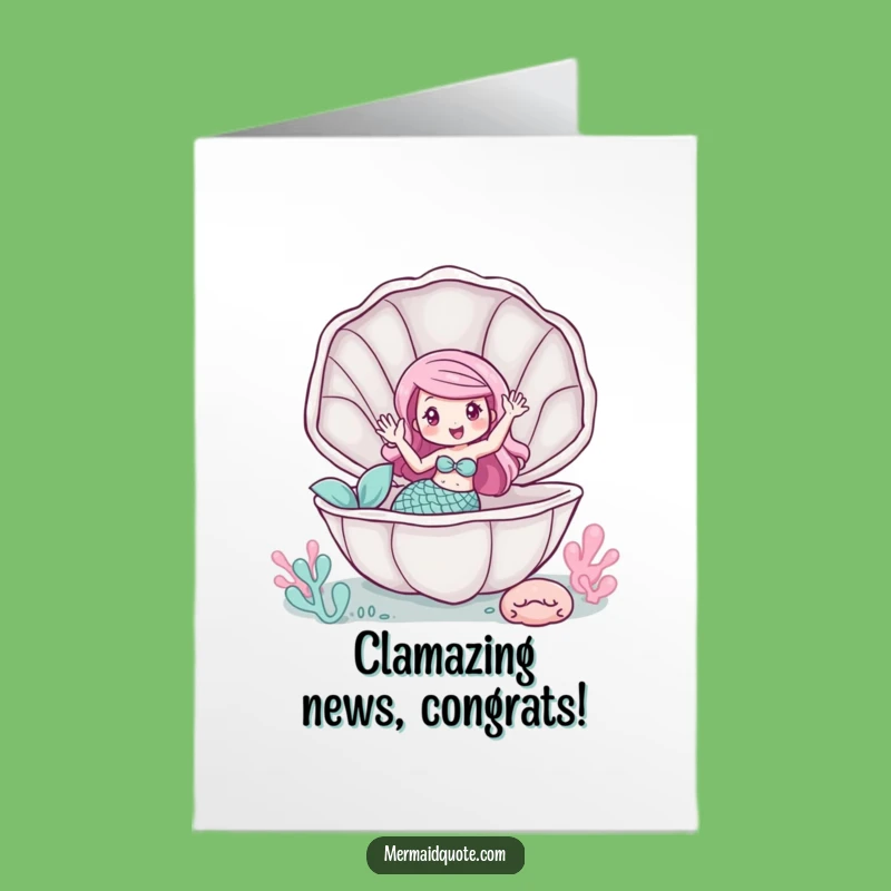 Quirky Free Printable Congrats Card: Mermaid Clam Wave Humor Downloadable Gift