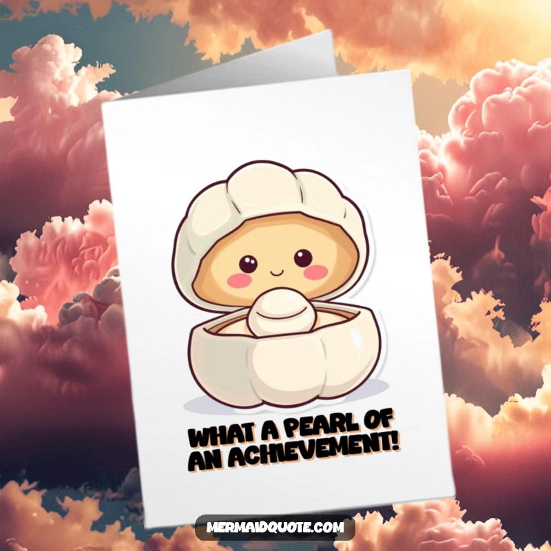 Funny Free Printable Congratulations Card: a smiling clam revealing a happy pearl, celebrating success with a gleam.