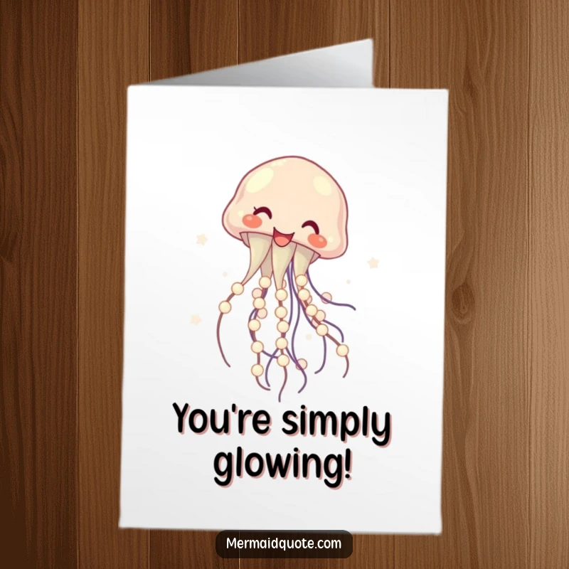 Funny Free Printable Congratulations Card: A joyous jellyfish elegantly spins luminous pearls, signifying a brilliant success.