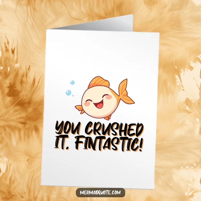 Funny Free Printable Congratulations Card: A gleeful fish swims in circles, trailing laughter-filled bubbles to celebrate your win.