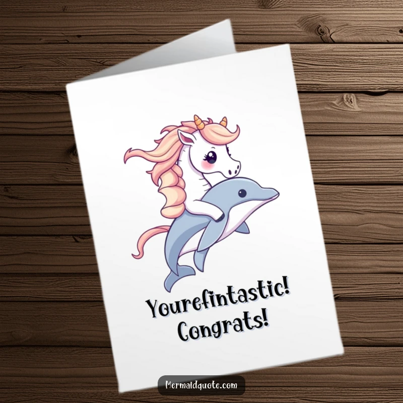 Funny Free Printable Congratulations Card: Joyful seahorse and dolphin duo celebrating your amazing achievement.