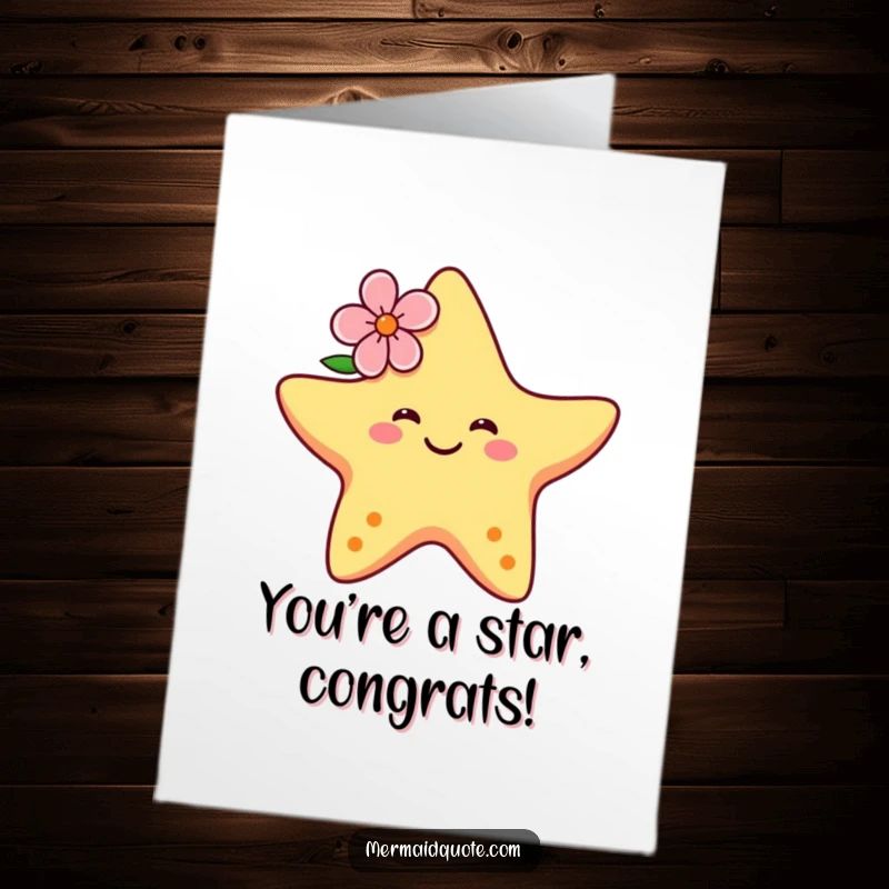 Funny Free Printable Congratulations Card: A smiling starfish wearing a flower dances with glee, celebrating success, a downloadable.
