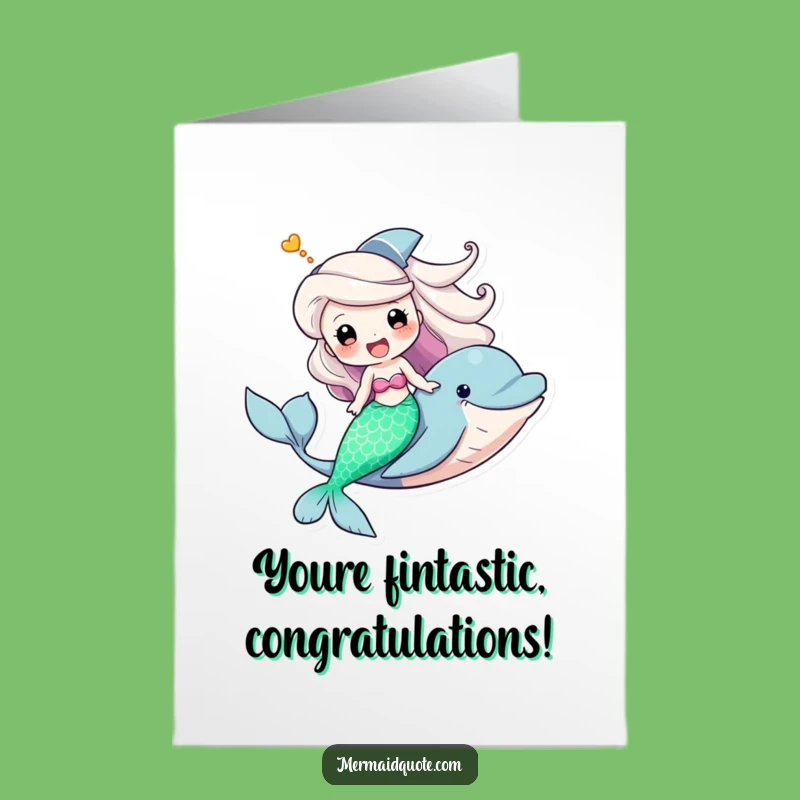Free Printable Congrats Card: Triumphant Mermaid Dolphin Ride Funny Downloadable